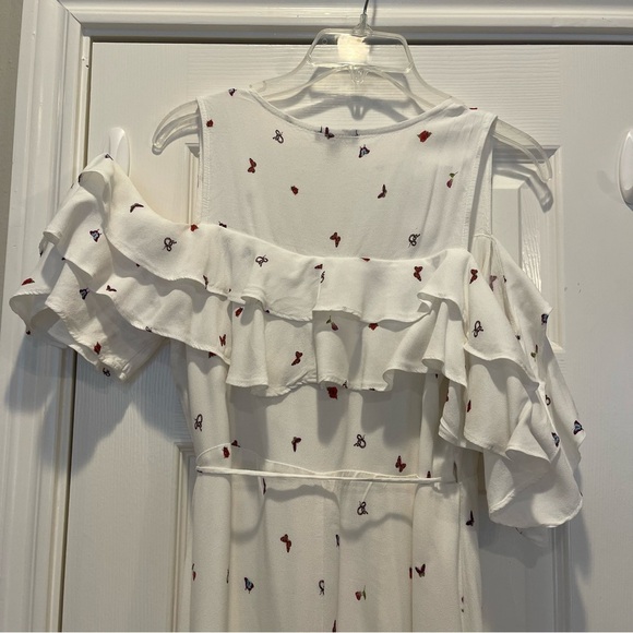 AFRM Midi Wrap Dress Women’s Small White  Ruffles Butterflies Snakes Feminine - Picture 4 of 11